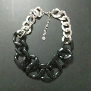 RJ Graziano Black and Silver Tone Chunky Chain Link Statement Necklace